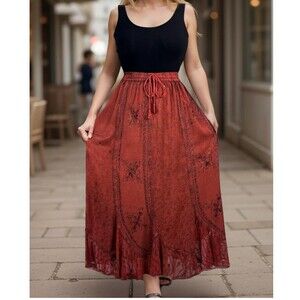 Agan Traders Women's Scalloped Bohemian Gothic Elastic Waist Flared Skirt 2X/3X